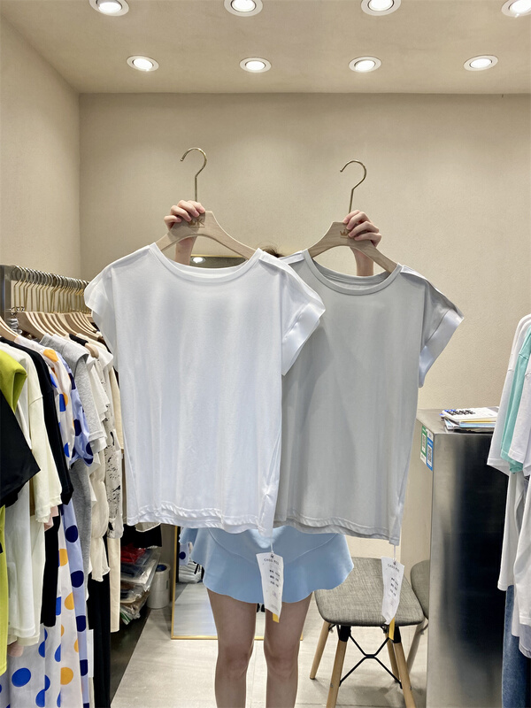 【K】 Versatile basic crew neck solid small shirt 5205# JJ