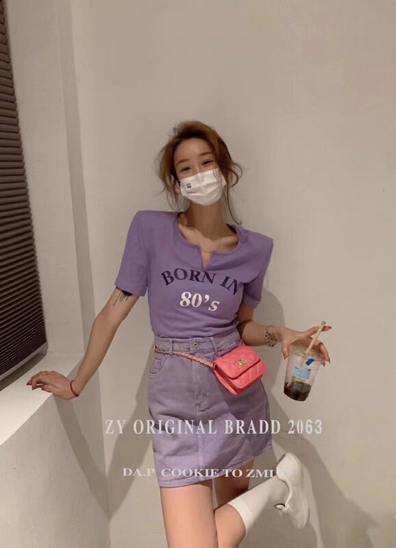 [ZY] shoulder pad letter Pullover short sleeve T-shirt 2063# WTT