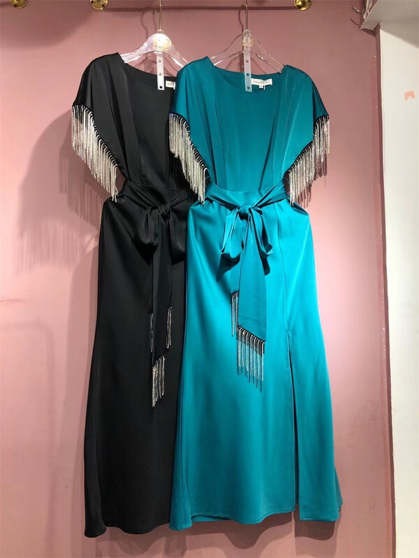 [sheen] temperament round neck versatile comfortable dress (with belt) 336# JJ