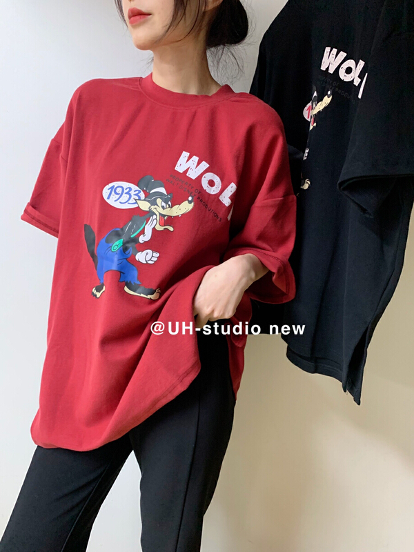 Original price 50.76! New year in early spring! [uh] Korean cartoon printed round neck short sleeve T-shirt 7225# hjy