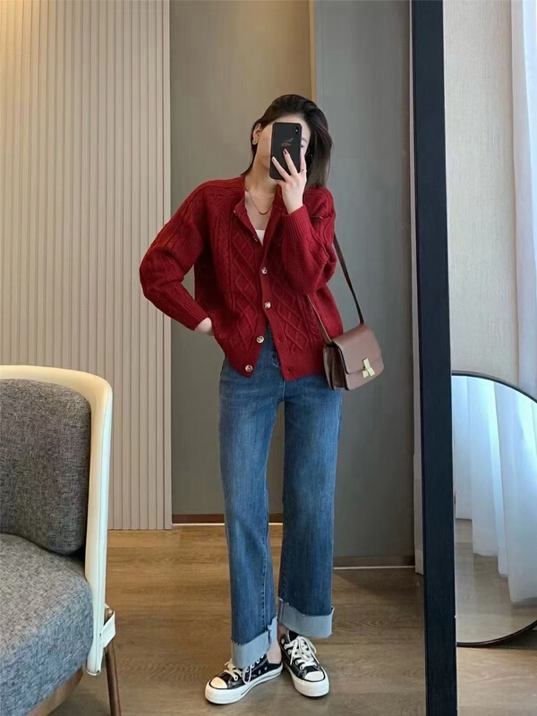 New year in early spring! [original in Korea] Korean flanging straight jeans j50002# L