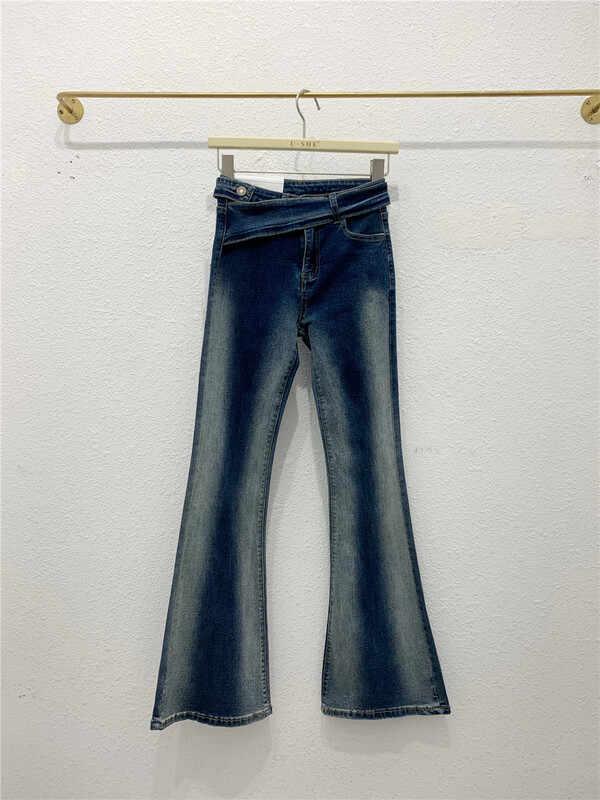 [u.she] Korean color blocking micro flare jeans 39269# cqw