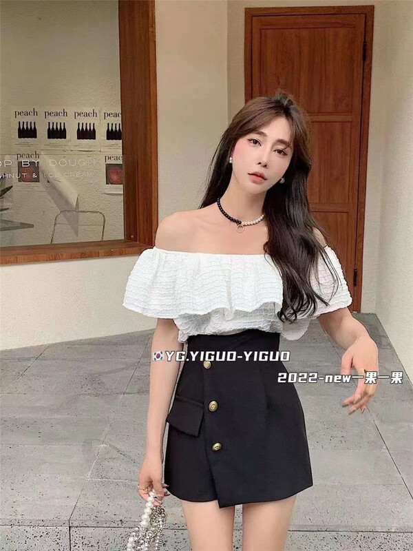 New in early summer! [yiguoyiguo] irregular single breasted high waist skirt 3805# PCZ