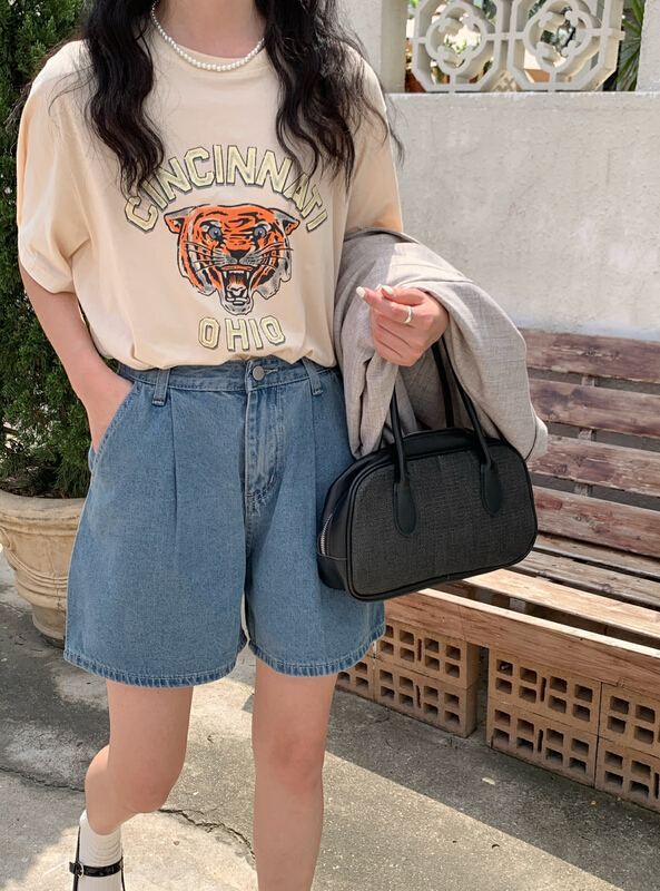 [meet me] Korean loose Wide Leg Denim Shorts 81076# ll