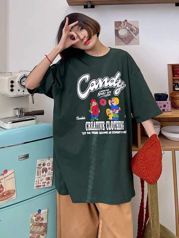 New year in early spring! [lab eeda] loose BF childlike fun retro ins fashion brand round neck short sleeve T-shirt 2803# ozq