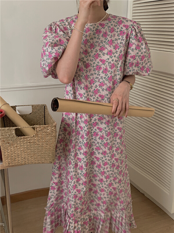 [dolly] minority retro bubble sleeve dress 2057# LSW