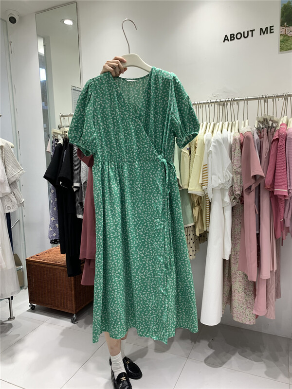 Original price 99.00! [about me] sweet floral one piece lace up dress 126421# cqw