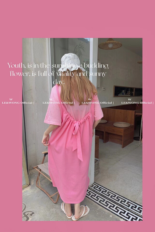 [le & Wong] loose, simple and versatile T-shirt + back drawstring dress set 2056-11# WTT