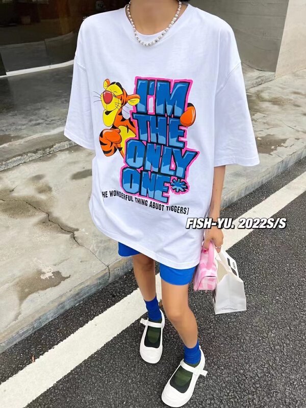 New in early summer! [fish Yu] cartoon Tigger letter printed short sleeve T-shirt 22139# LSL