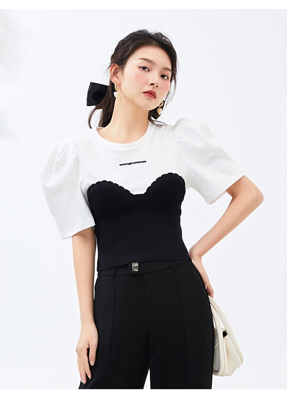 New in early summer! [DS] high elastic curved bead color matching sweater 51895d# XYJ