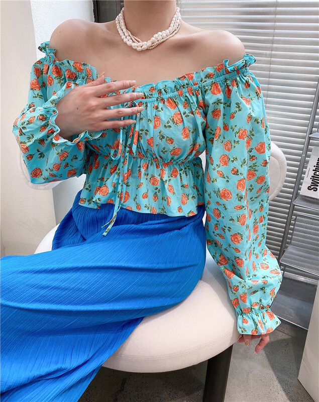 goods in stock! New year in early spring! [modern 197] Korean version thin broken flower shoulder shirt 3138# zyh