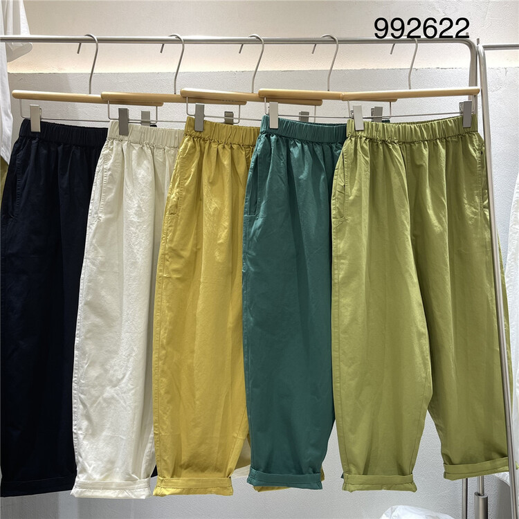 [twenty printed wood] elastic waist cotton comfortable casual pants 992622# L