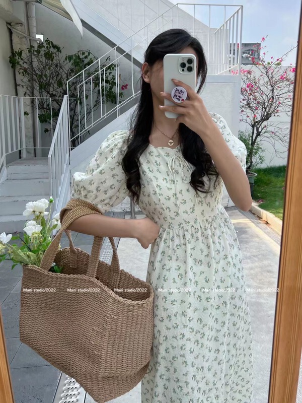 [mani] Square Neck Lace Up floral dress ys2-6933# HBx