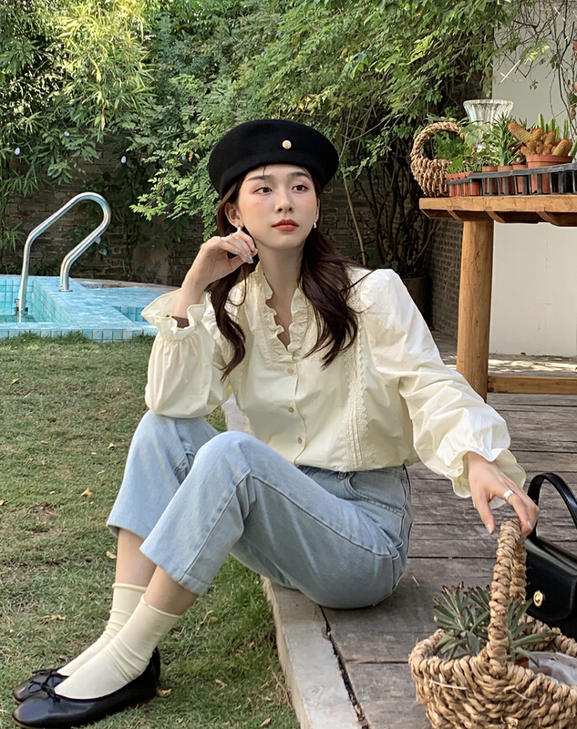 New year in early spring! [timely rain] Han Feng ins French retro minority shirt 52875# YYW
