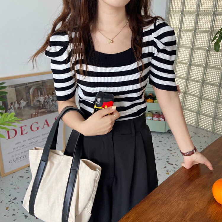 New year in early spring! [F.P.] French style square neck bubble sleeve T-shirt 6a40-1# HBx