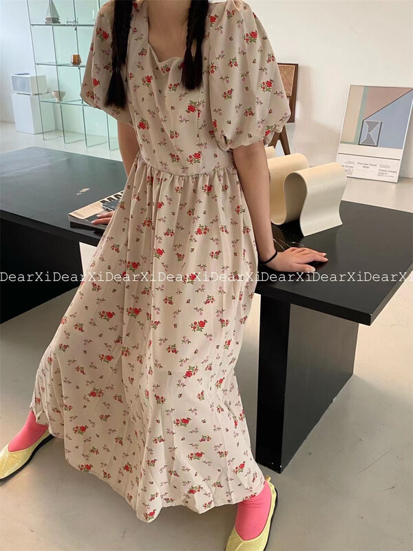 Original price 84.90! New in early summer! [far. Xi] square neck soft floral dress 1061# LSW