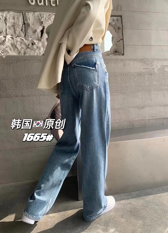 New year in early spring! [Korean original] back pocket corner cut double craft wide leg jeans 1665# L