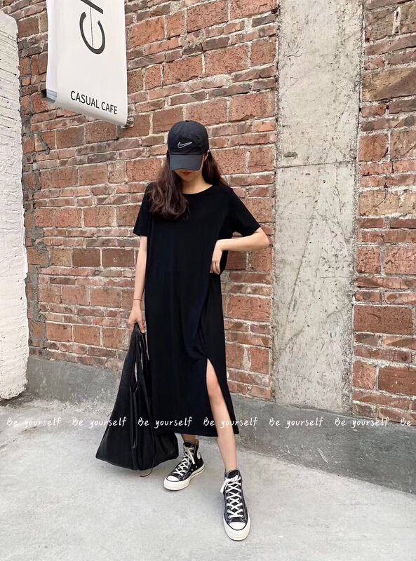 New in early summer!【BE YOUR SELF】Korean version all-match beautiful back cross slit dress (with waist rope) 672# LSL