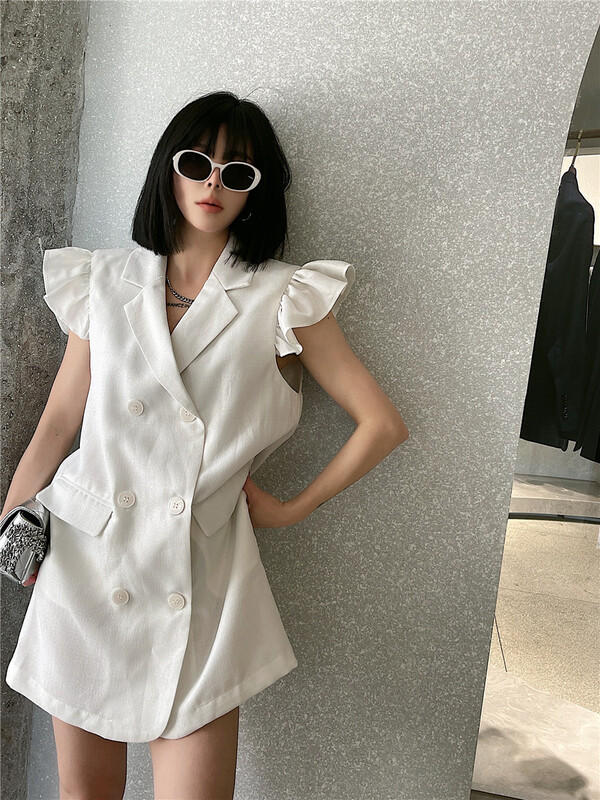[open] suit collar flying sleeve temperament dress (only skirts) 8776# ozq