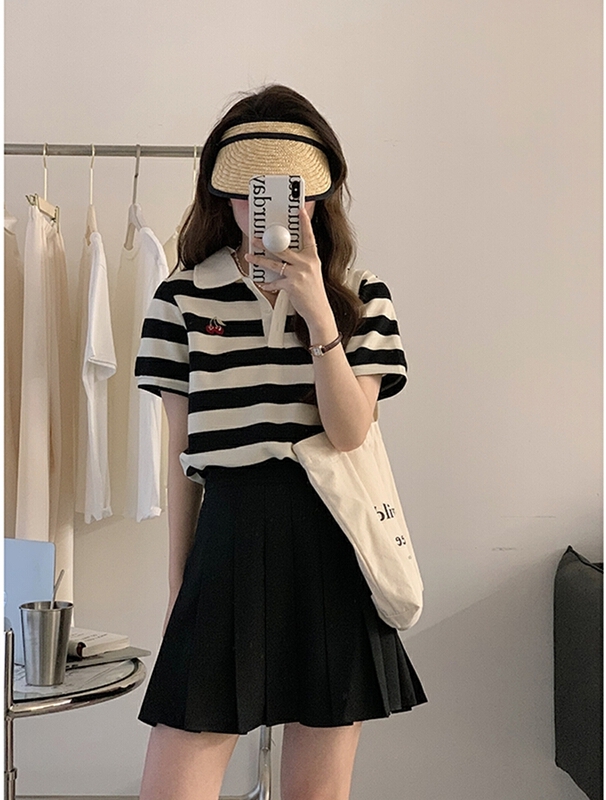 [YG] Cherry embroidered short sleeve T-shirt + slim skirt set 965# lwy