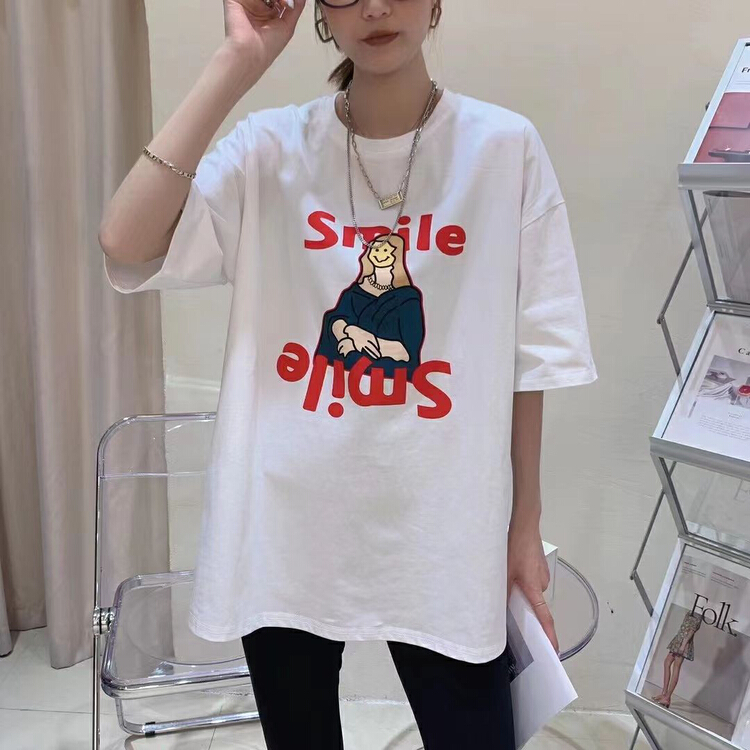 [Dake family] funny Mona Lisa letter short sleeve T-shirt 5150# ZSY