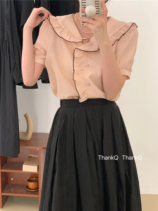 [thankq] Korean version simple temperament color contrast shirt 6878# zjy