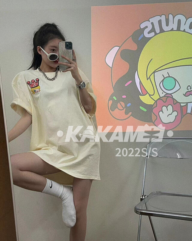 [kakamee] crew neck loose print short sleeve T-shirt 3953# LSL