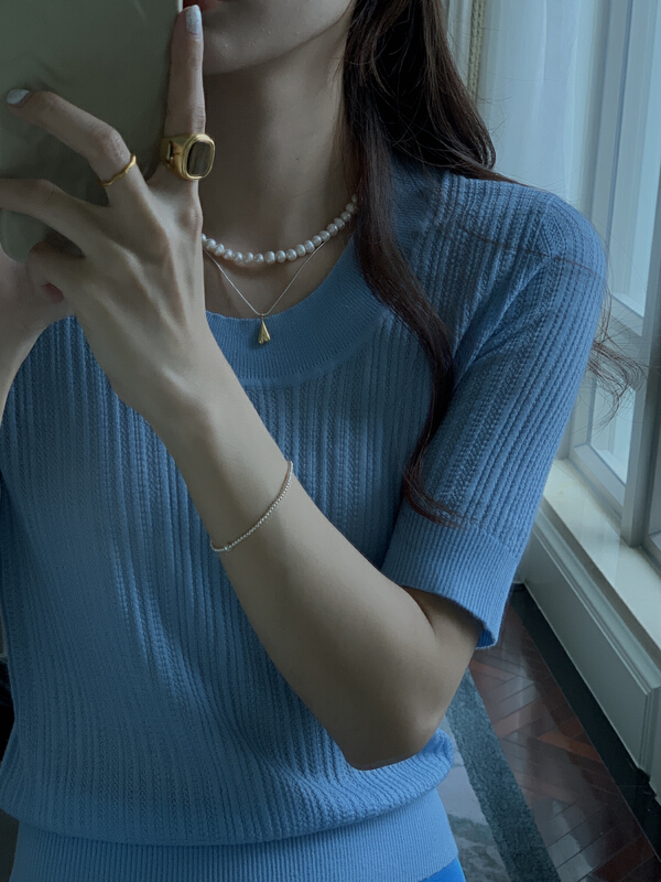 Original price 88.99! New year in early spring! [on line] U-neck slim Pullover short sleeved Knitted Blouse (superfine wool 33%) a6012# jhy