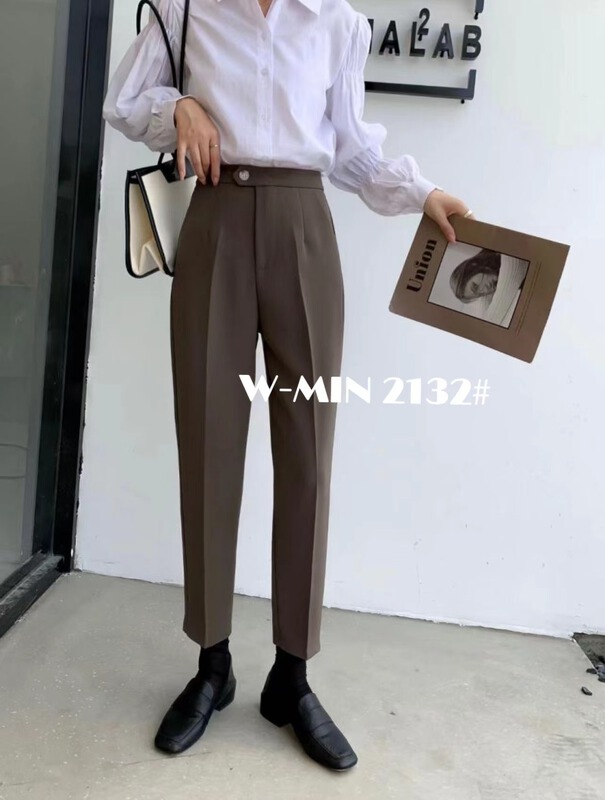 goods in stock! New year in early spring! [w.min] minority design side one button Korean trousers 2132# CLS
