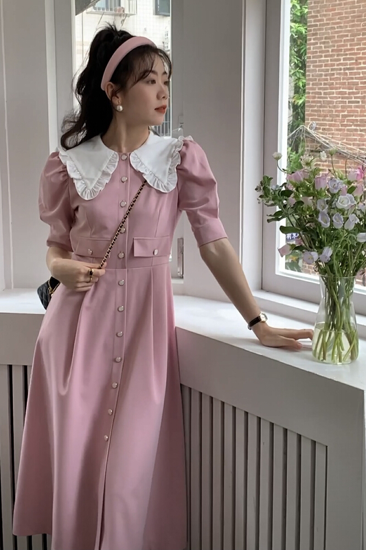 [savage] French sweet age reducing stitching contrast color fungus edge doll neck dress e8261# WPL