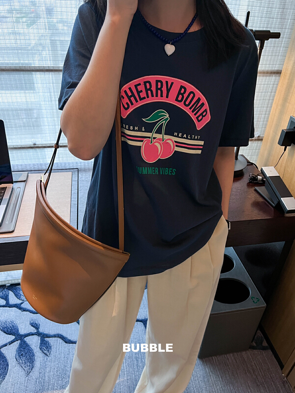 [bubble] versatile comfortable lettered printed short sleeve T-shirt 22t105# ozq