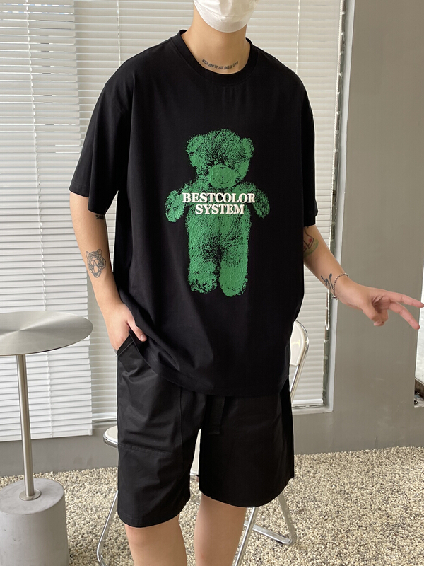 New year in early spring! [z.w] Korean foam paddle bear print short sleeve T-shirt 7069# ZZL
