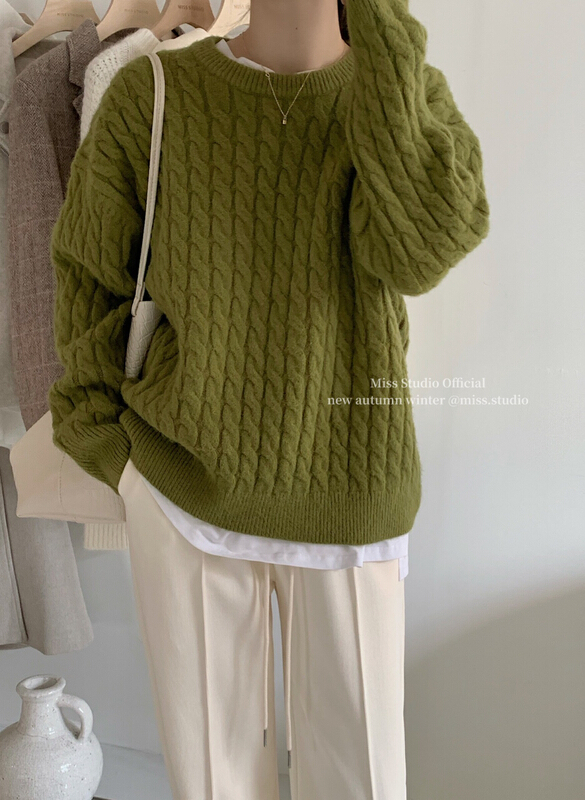goods in stock! [miss miss home] Korean simple fried dough twist comfortable warm sweater a0717\zsy