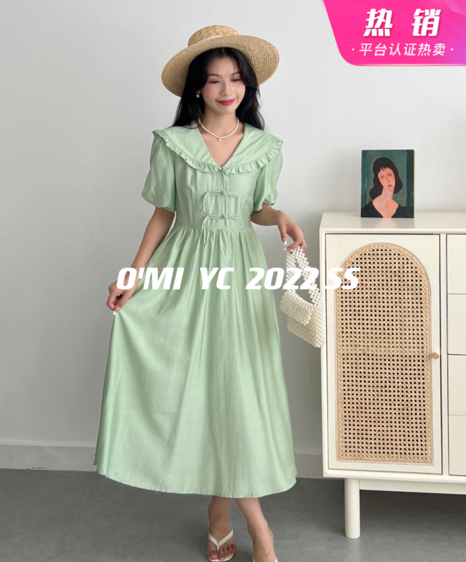 [O MI] fashion solid medium length dress 7316\hbx