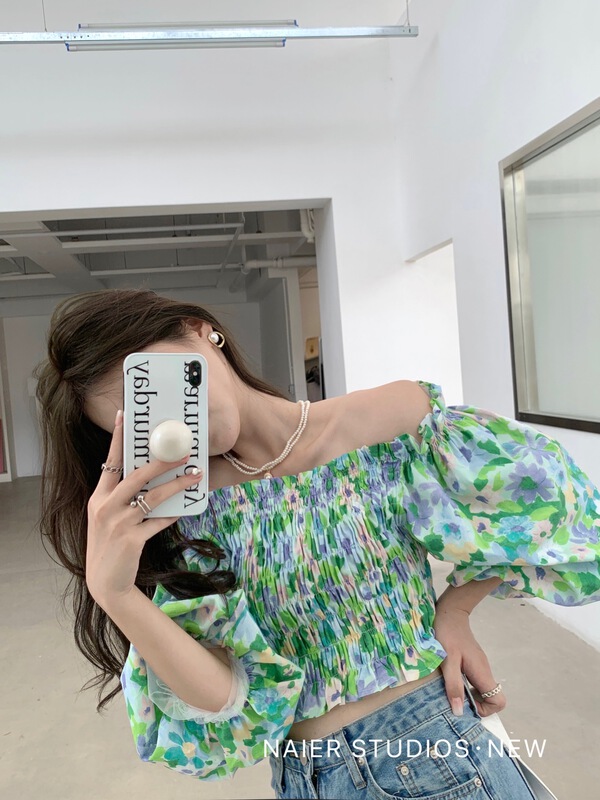 [Nair] temperament broken flowers, one line collar short shirt 58028# cqw