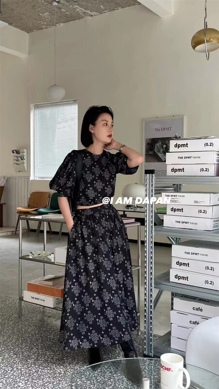 【I AM DAPAN】花朵時尚小衫+氣質修身半身裙套裝  6986#  ZXL