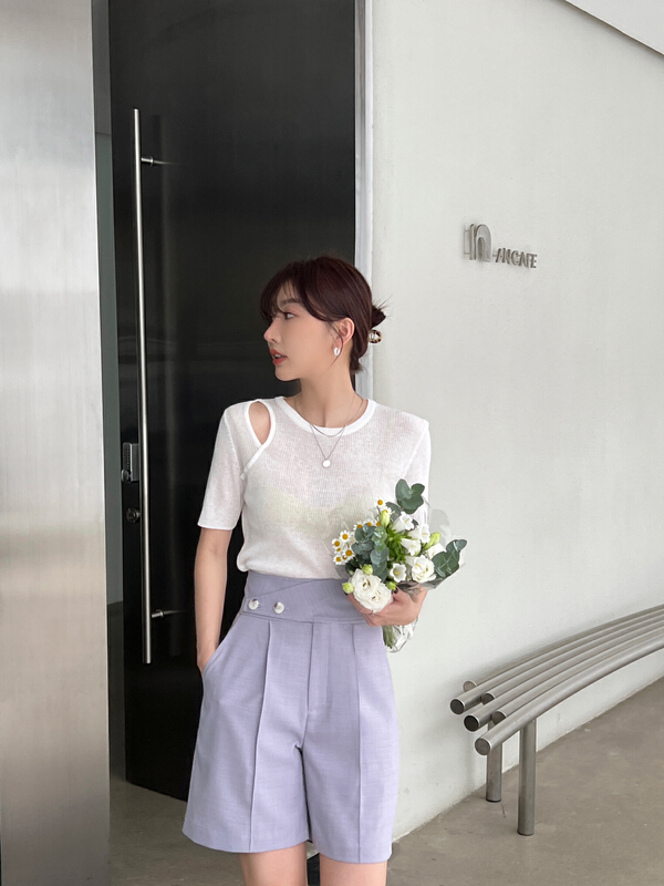 [context sense] side hollowed out versatile solid color sweater mnc778# CLS
