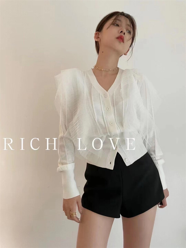 [rich love] V-neck design niche splicing mesh blouse 6001# jhy