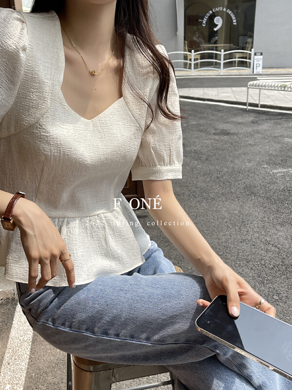 New in early summer! [f one] Korean style square neck thin shirt 66031# WPL