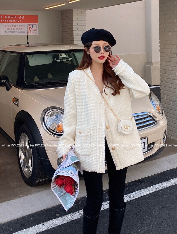 goods in stock! New year in early spring! [Ivy] temperament small fragrance, versatile short coat (with bag) 80692# XJ
