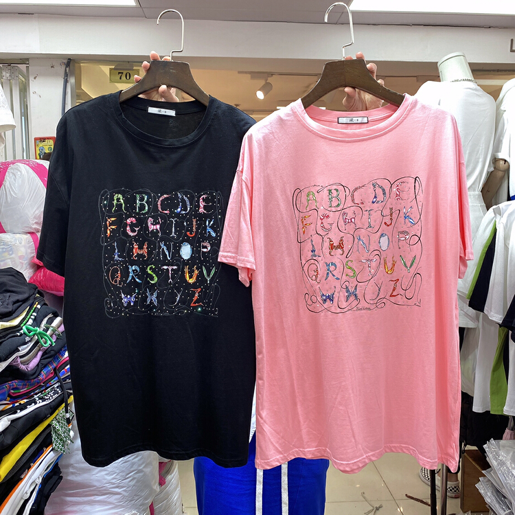 [Qijia +] European heavy industry printing round neck short sleeve T-shirt 7510# zyh