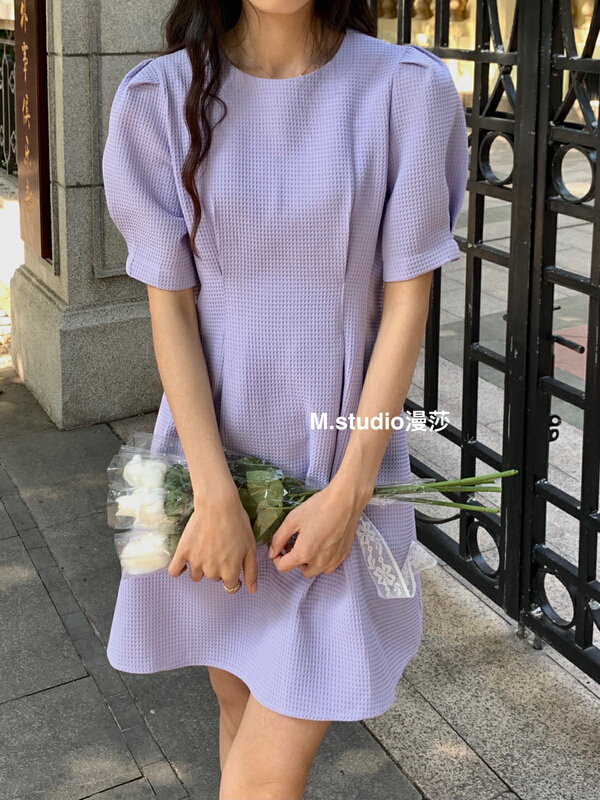 goods in stock! New in early summer! [MSTUDIO MANSA] Korean bubble sleeve waist closing slim dress 6372# ll