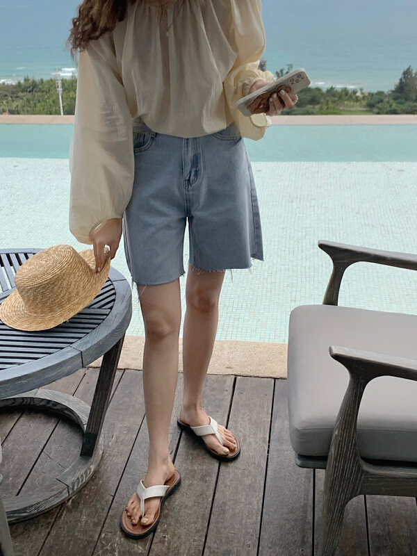 New year in early spring! [meet me] one button versatile comfortable denim shorts 81033\l