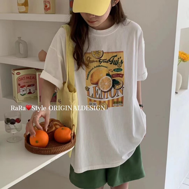 [rara] Korean lemon print short sleeve T-shirt 19116# LSL