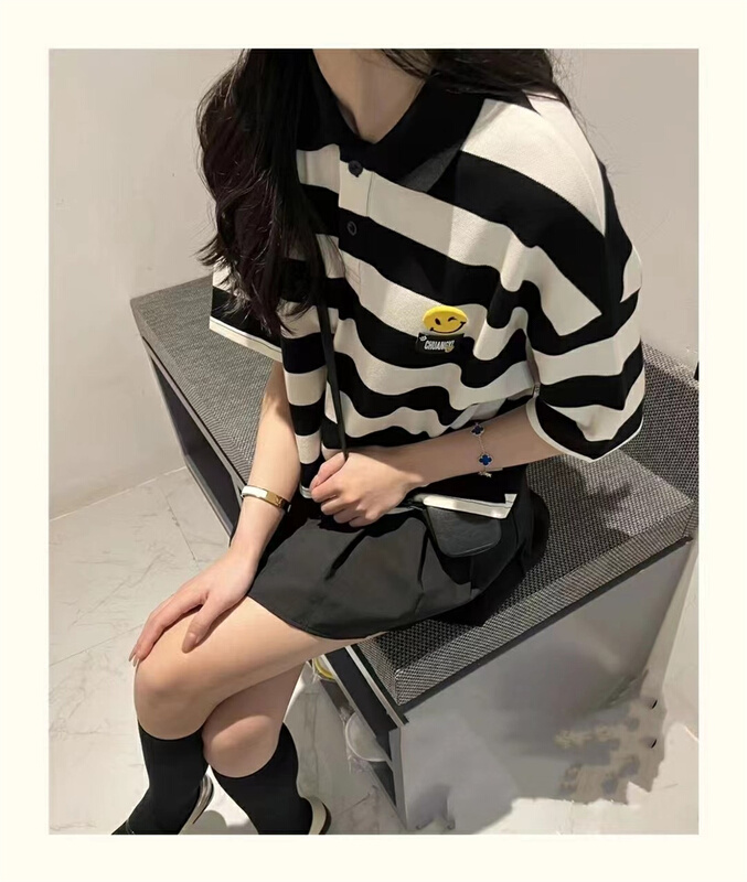 [CC +] fashion Korean Pullover polo shirt (with Brooch) 8359# L