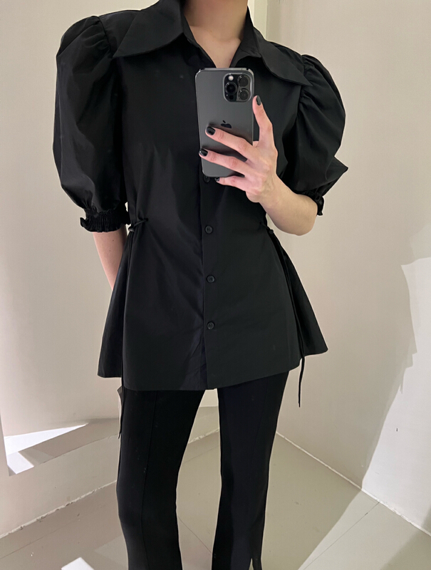[Bu class] niche design drawstring waist closing shirt b1352# zxl