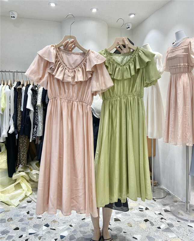 [miss Jiao] lady temperament lotus leaf V-neck slim dress 3761# CLS