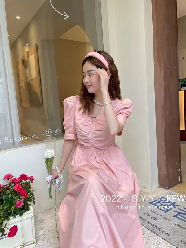 [AOT] Korean V-neck one button dress 5259# XYY