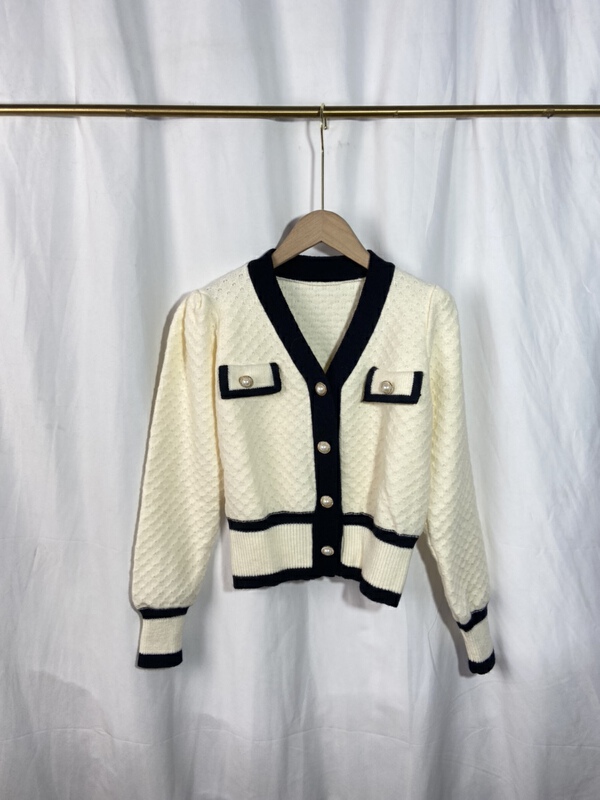 【YI SHOW小店】小香風拼色邊減齡針織開衫  1196#  CL