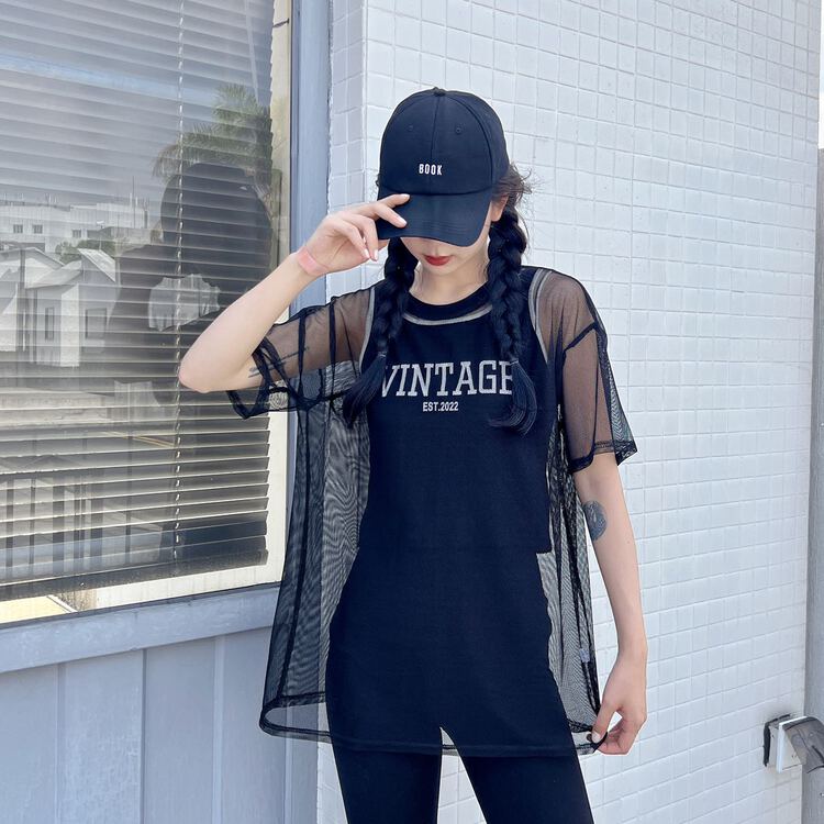 New in early summer! [Baobao] letter versatile Vest + mesh niche short sleeve suit 5662# ozq